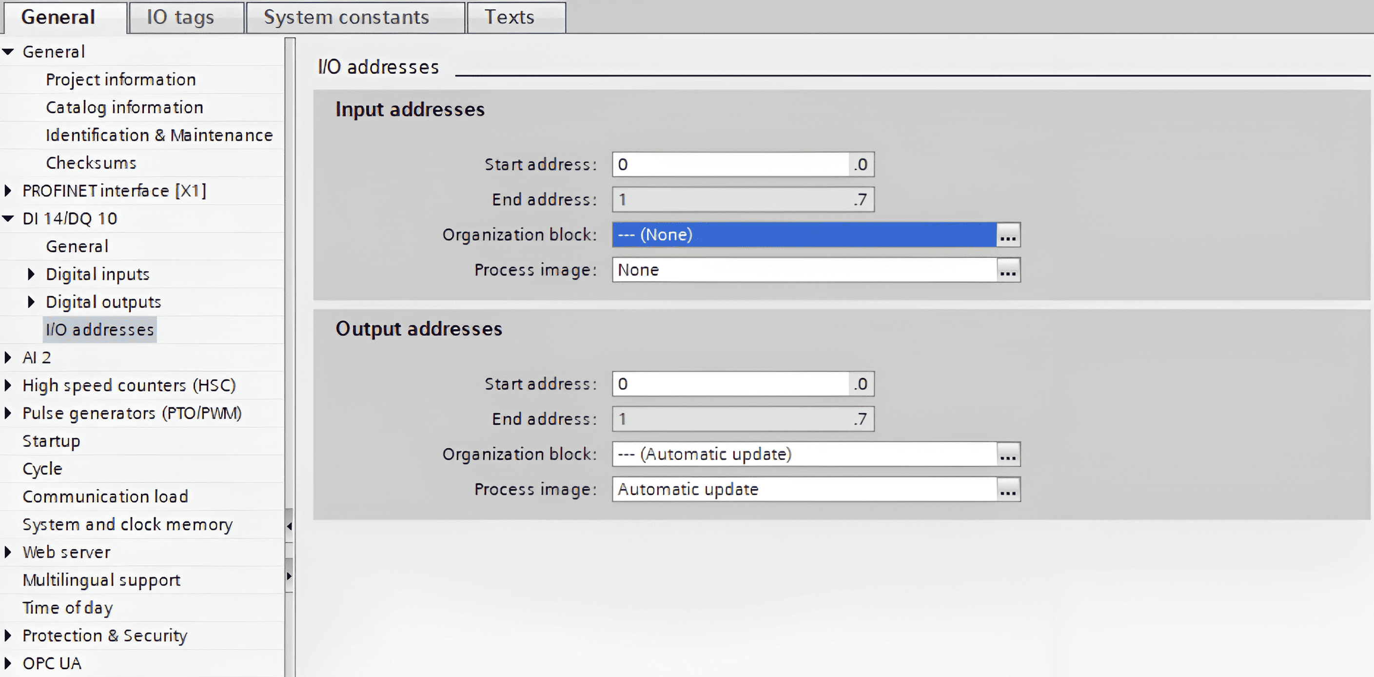 Siemens TIA Portal Input Address Setup